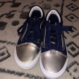 Kids navy and rose gold platform vans